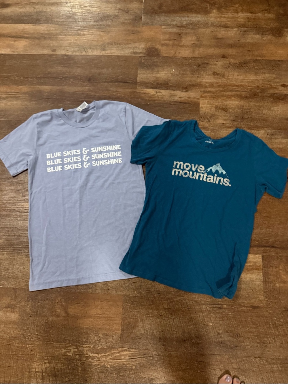 Women's Short Sleeve Tee lot of 2 - Blue Skies & Move Mountains Graphic
